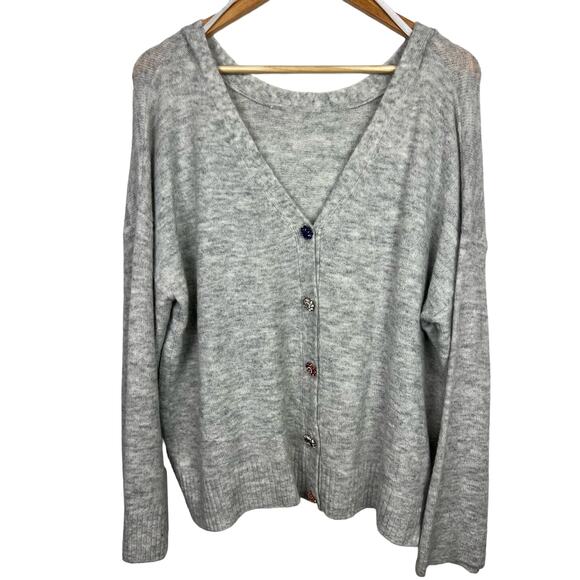 Lightweight Soft Heather Gray Colorful Jeweled Button Up Cardigan XL - Picture 1 of 10